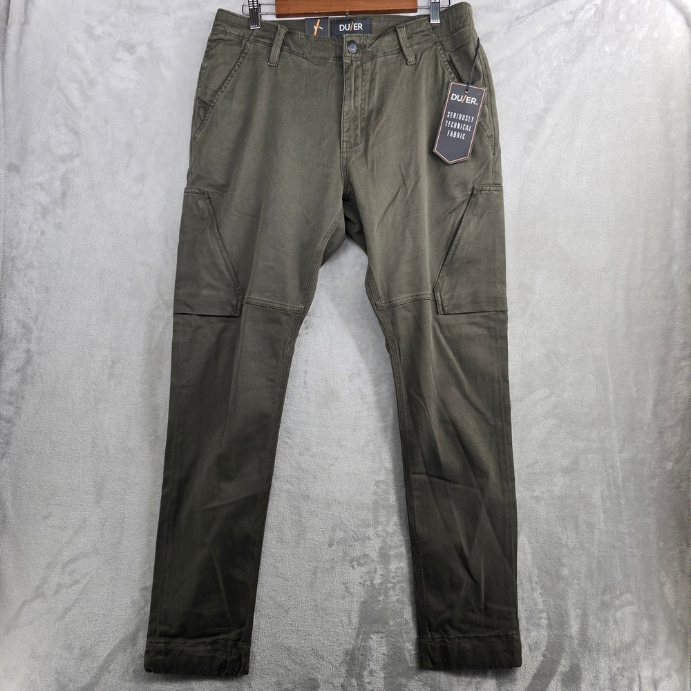 DU/ER Mens‎ Live Free Adventure Pants Palton Green Cargo Technical Fabric 33x32